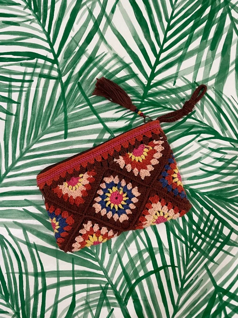 Macchia de Ruggine Handmade Crochet Tile Wristlet Clutch in Chocolate